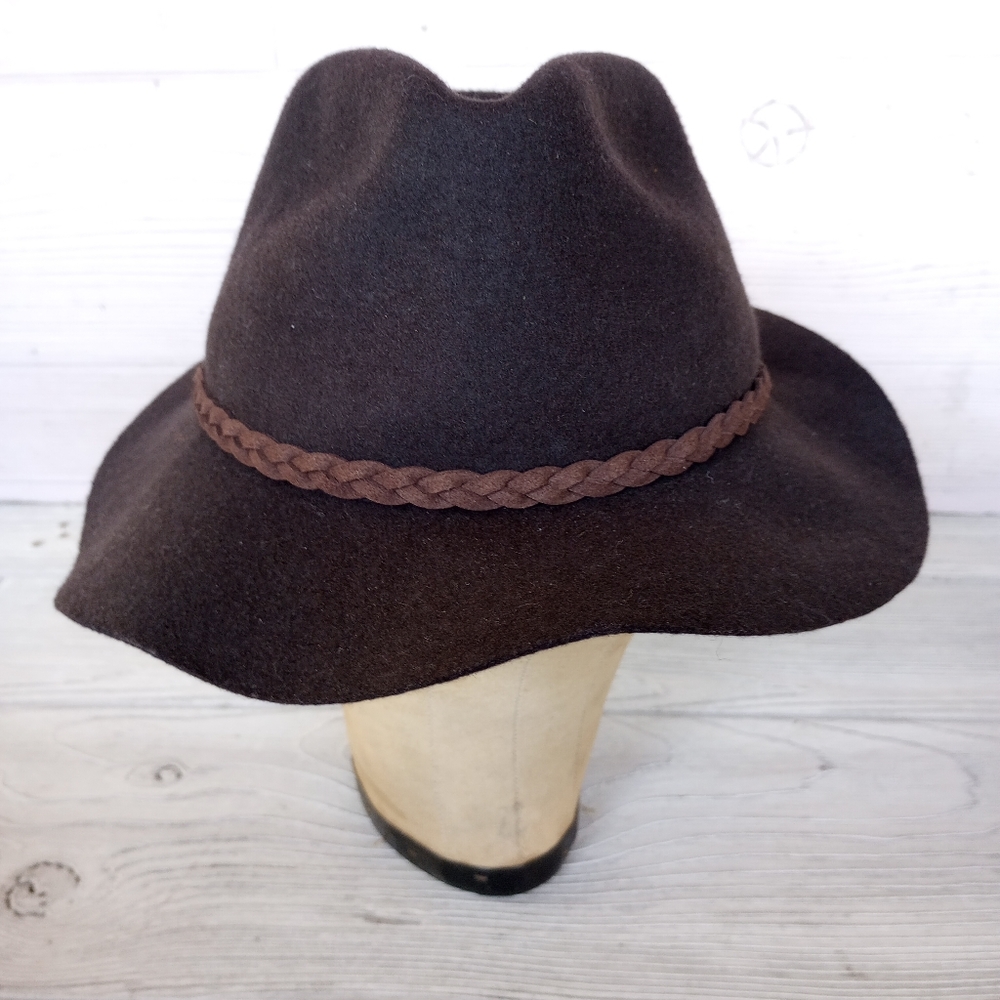 Vintage Scala Collezione Wool Hat Womens Brown with Leather Braid One Size